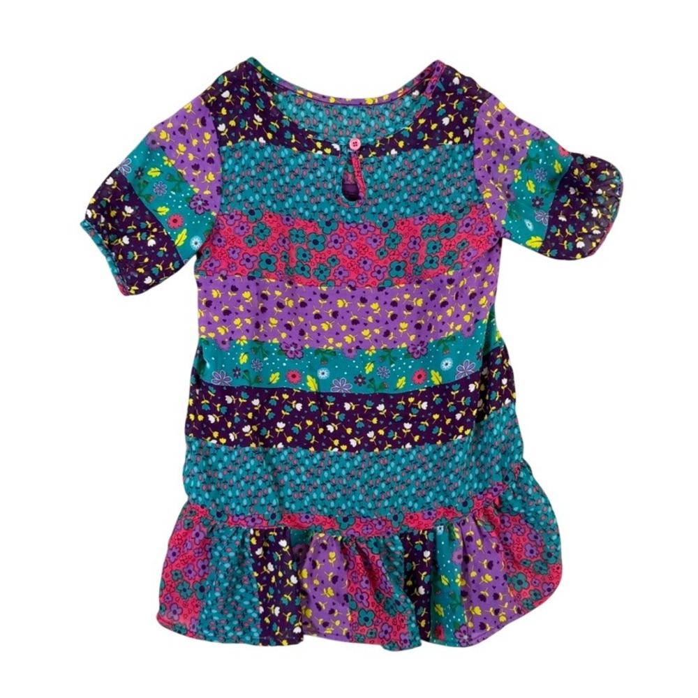 Girls Floral Patchwork Ruffle Dress Purple Prune GG33L429 Size 6-6X